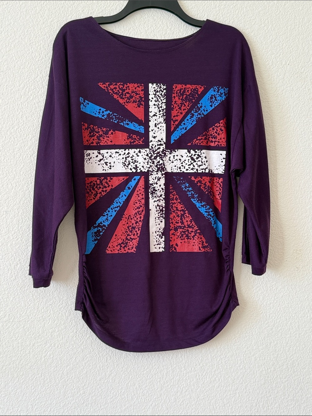 Purple Long-Sleeve Tee with Union Jack Graphic